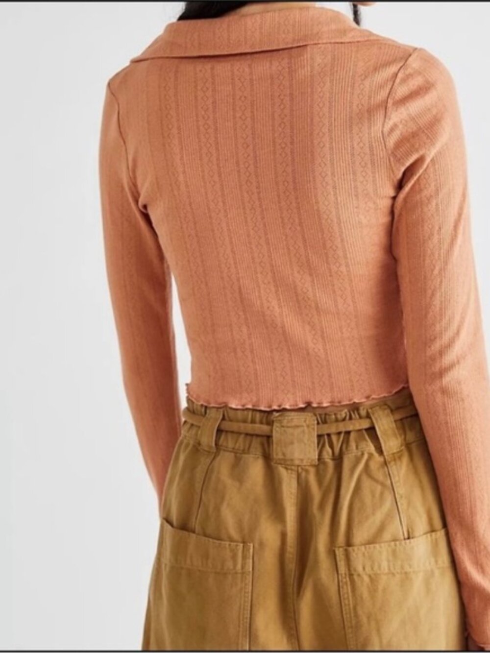 Free People Orange On the Road Cardi Long Sleeve Tee Shirt Size Medium - Picture 2 of 6